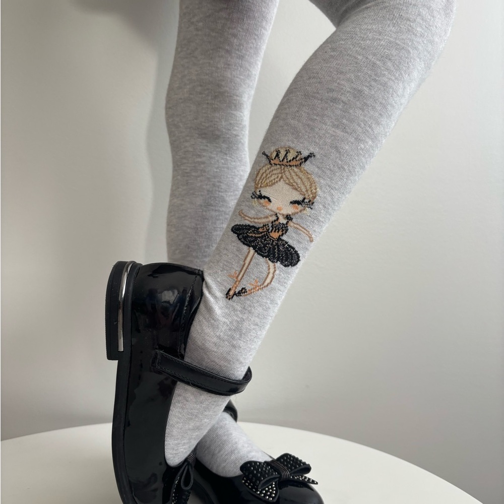 Cute Ballerina Embroidered Gray Tights